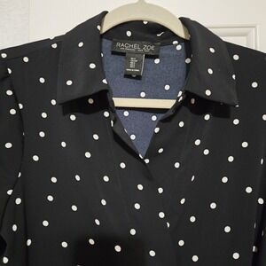 Rachel Zoe Polka Dot Wrap Midi Dress Black White Button Cuff Long Sleeve Small